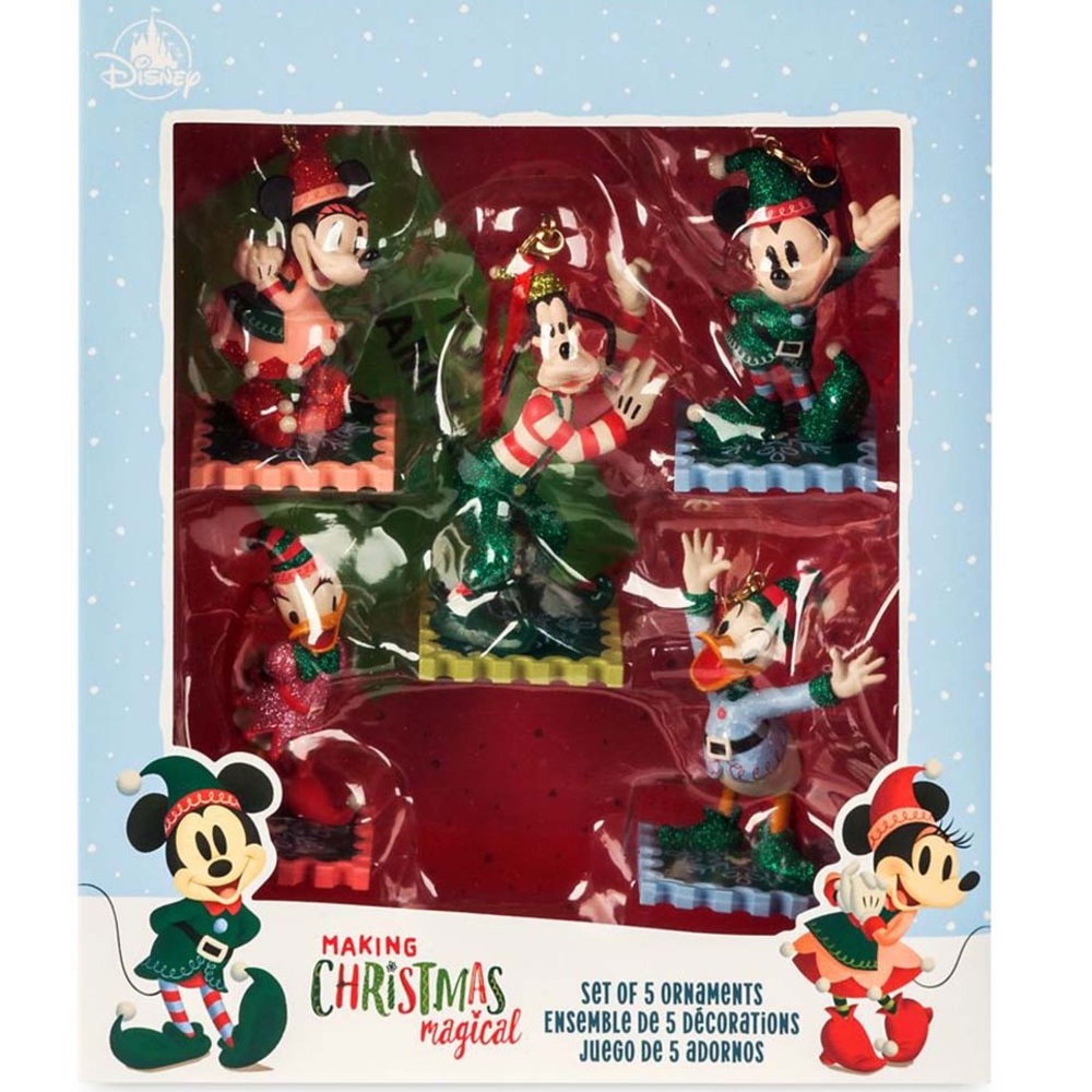 New DISNEY 5pc Ornament Set “Making Christmas Magical” Mickey, Minnie & Friends